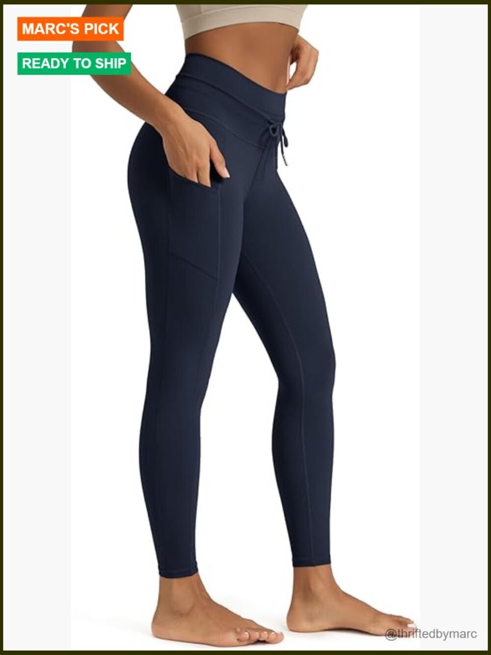 High Waist Drawstring Pocket Leggings 25" 28" Yoga Pants